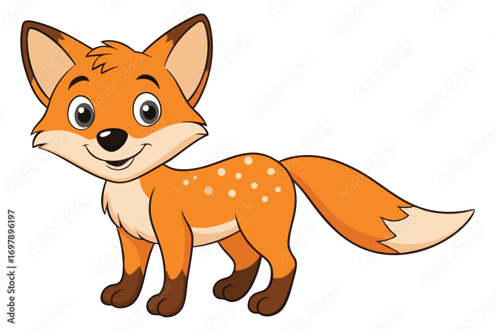 Fototapeta premium Cute Orange Cartoon Fox Standing Smiling on White Background