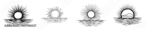 The design of a sunset icon is an illustration created in a hand-drawn style, intended for use on the web and in apps