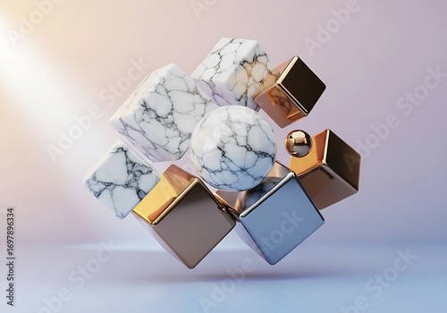 Sophisticated geometric assembly marble and metallic for contemporary design