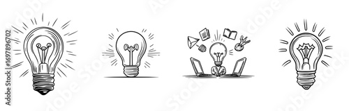 A light bulb symbolized by a lamp line icon is shown isolated on a white background
