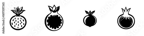 Minimalist black-and-white vector illustration of fruit silhouettes displayed in a stylish arrangement