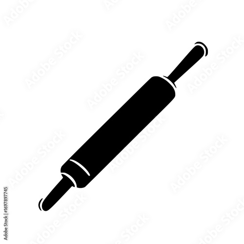 Minimalist black-and-white vector illustration of a rolling pin used in baking and cooking activities
