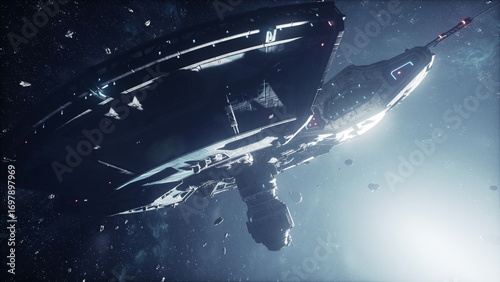 Cuadro en lienzo The extraterrestrial ship travels through the infinite reaches of space