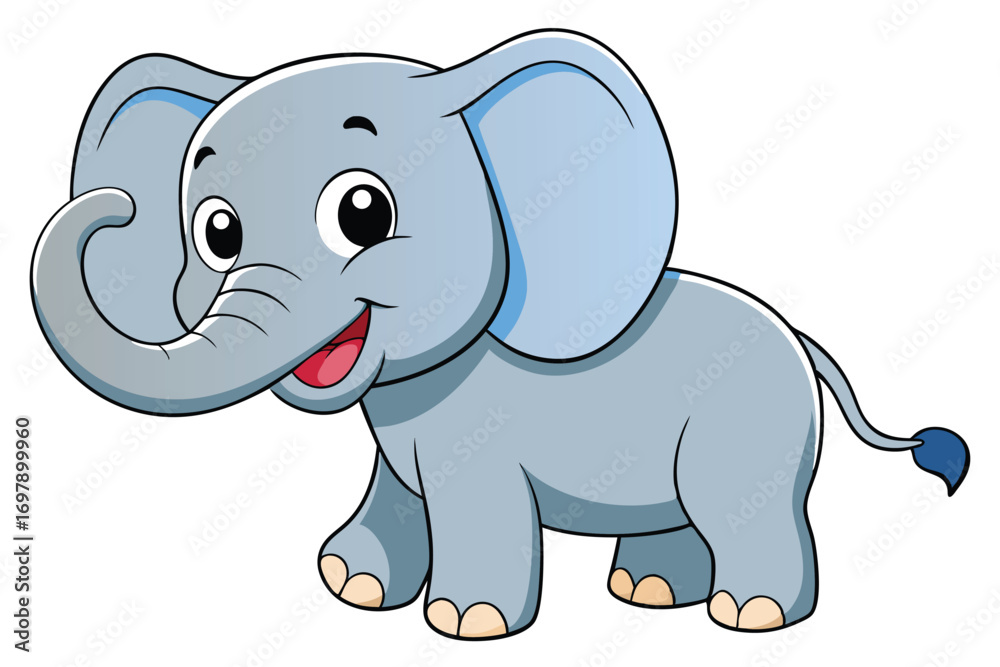 Obraz premium Happy Cartoon Elephant on White Background, Wildlife Animal