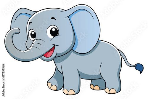 Happy Cartoon Elephant on White Background, Wildlife Animal