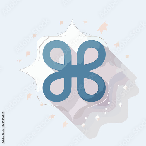 Adobe Illustrator Artwork Zodiac gemini showcases a blue command key symbol with scattered stars representing duality.
