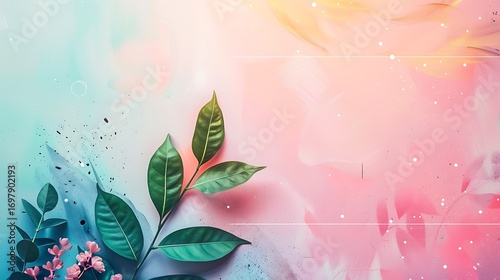 The gentle green leaves unfurl against a soft, dreamy pastel background with delicate bokeh lights.