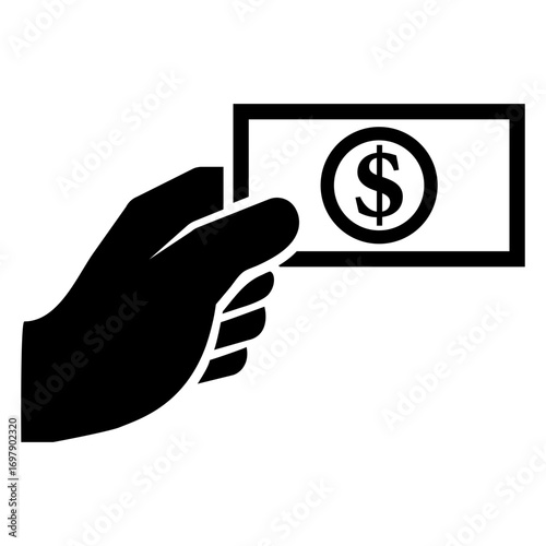 Icono mano pagando con billete de dólar 