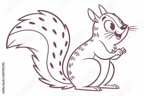 Happy Cartoon Squirrel Standing on White Background in