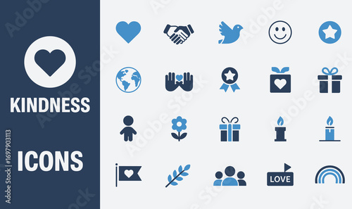 A Collection of Kindness Icons Representing Diverse Symbols of Compassion, Care, and Community for Positive Interaction and Humanity's Goodness