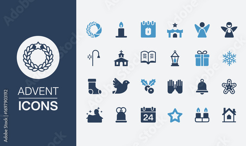 A Collection of Advent Icons set Representing the Spirit of the Holiday Season Through Symbols and Imagery for Festive Celebrations and Traditions