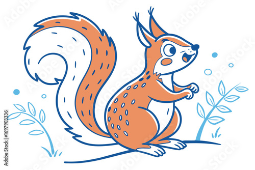 Happy Orange Cartoon Squirrel Standing Upright with White Background
