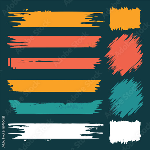 Colorful Grunge Brush Strokes and Abstract Distressed Shapes Vector Set