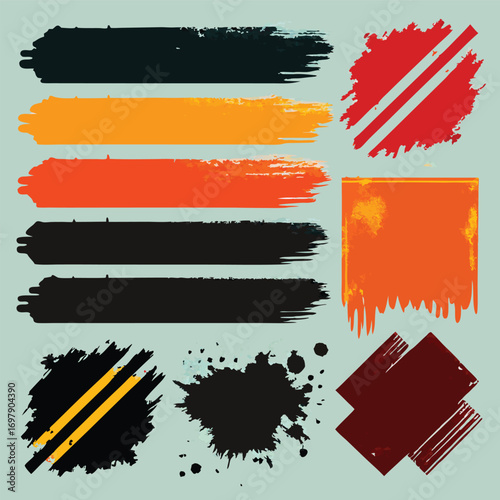 Abstract Brush Strokes & Grunge Elements Collection - Paint Splatters & Textures