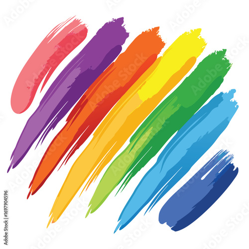 Vibrant Rainbow Brush Strokes Abstract Art on White Background