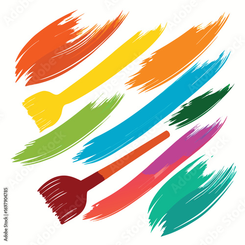 Vibrant Colorful Paint Strokes and Paintbrushes Artistic Vector Collection