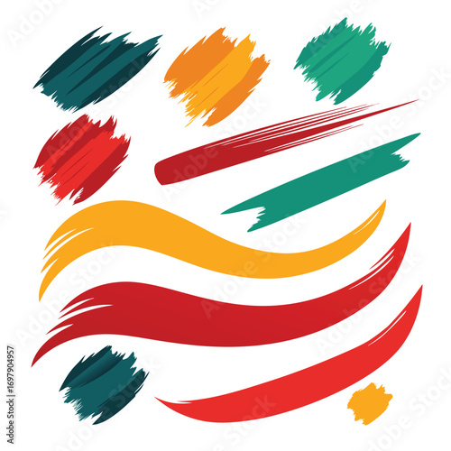 Abstract Colorful Paint Brush Strokes and Swatches Vector Collection