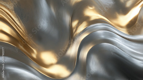 Luxury Metallic Wave Abstract Background Silver and Gold Shimmering Surface