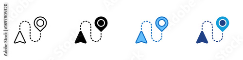 Route Path Multiple Style Icon Design Vector - Navigation route with start and end markers, symbolizing travel direction or journey