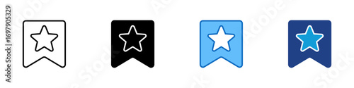 Favorite Mark Multiple Style Icon Design Vector - Bookmark shape with star inside, representing favorite place, saved spot, or best choice
