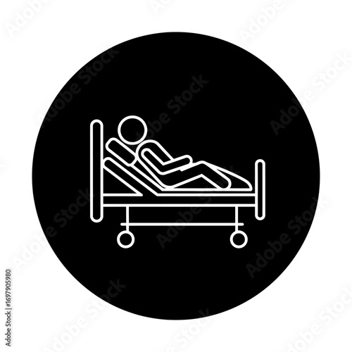 Vector art of icon of a person lying in a hospital bed with adjustable headrest
