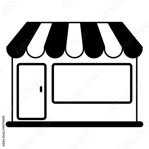 Icono con fachada de comercio con vitrina y toldo