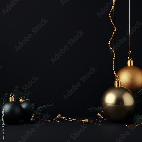 Modern Christmas design with black background and golden festive elements