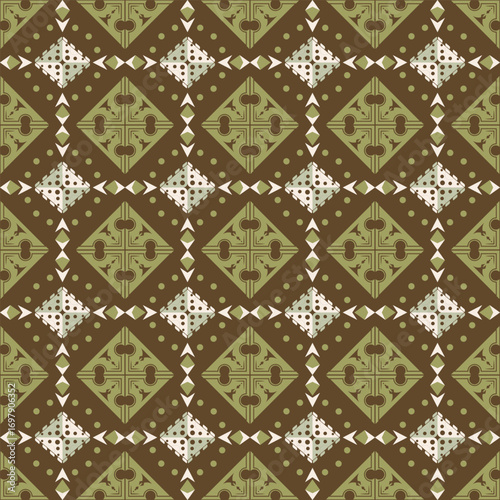 Aztec geometric revival pattern in earthy fern green tones