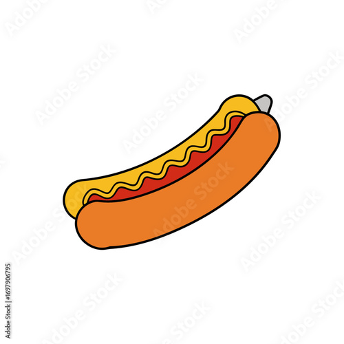 Illustration of a hotdog with condiments