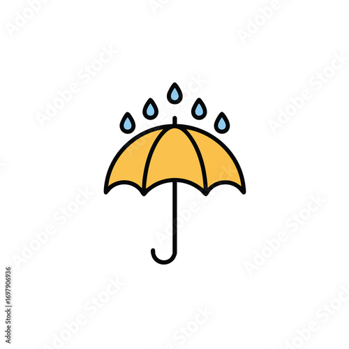 An opened yellow umbrella provides colorful protection from the wet autumn season