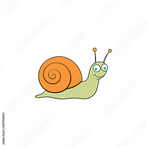 Cartoon snail with orange shell crawling