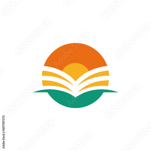 abstract creative logo with book and sunrise  on w