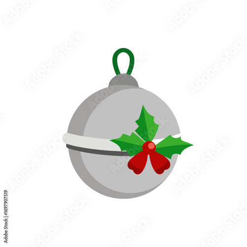 a silver sleigh bell with a rustic green velvet ri