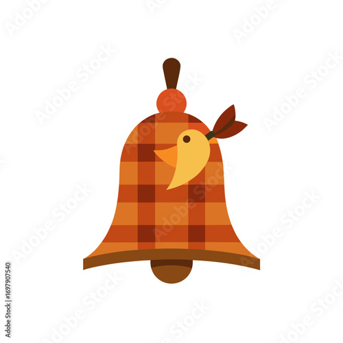 a rustic wooden bell with a homespun plaid fabric 