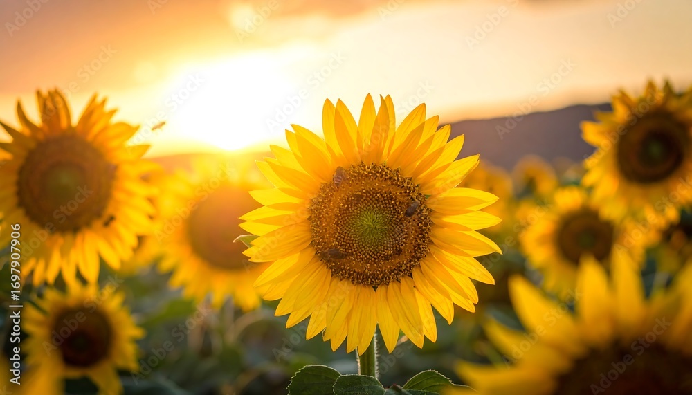 Obraz premium Sunflowers at sunset