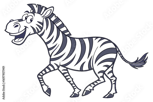 Joyful Cartoon Zebra Running on Isolated White Background Design