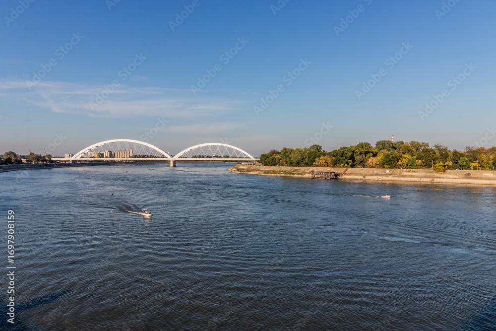 Fototapeta premium Zezelj Bridge on Danube river in Novi Sad, Serbia