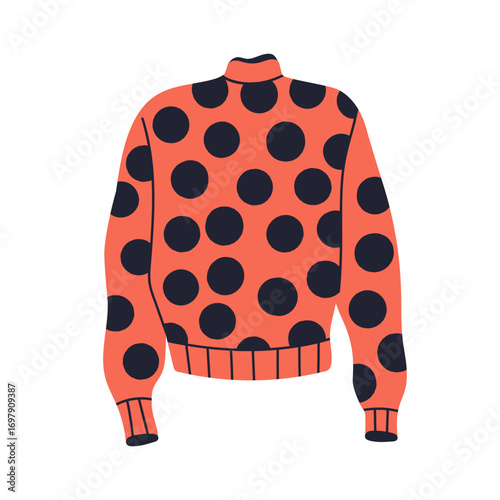Sweater, jumper, pullover clothing with modern polka dot pattern. Casual style autumn wear, cozy comfortable apparel. Stylish fashion garment. Flat vector illustration isolated on white background