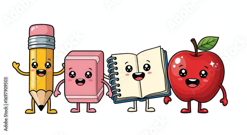 Cute Cartoon School Supplies Character Pencil Eraser Book and Apple Mascot