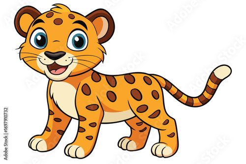 of a Cute Cartoon Leopard Cub with Brown Spots on White