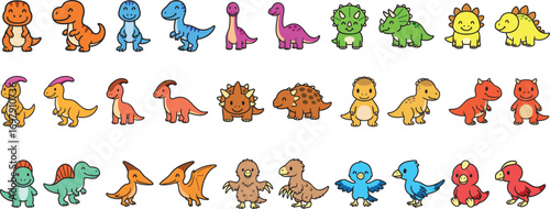A vibrant vector collection of dinosaur cartoon,  nature illustration