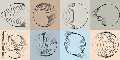 Lines and spirals in Circle Form .Rotate rounded shape Vector .Rotating dots form a circle .Rotating and linear design element . Various lines forming round shape . Abstract Geometric line art 