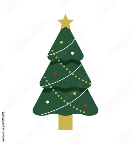 クリスマスツリーのイラスト　モミの木　星　オーナメント　12月　フラット　行事　イベント　飾り　装飾