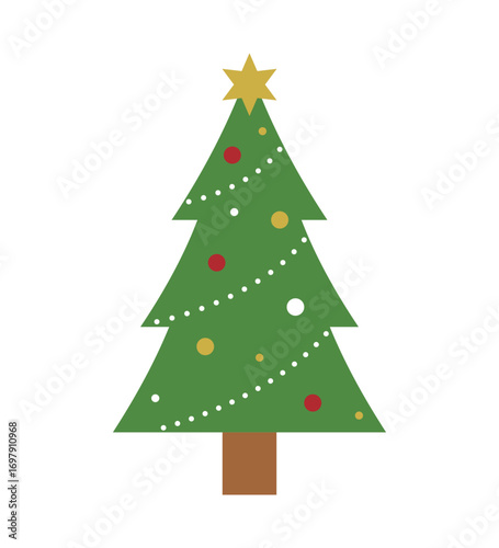クリスマスツリーのイラスト　モミの木　星　オーナメント　12月　フラット　行事　イベント　飾り　装飾