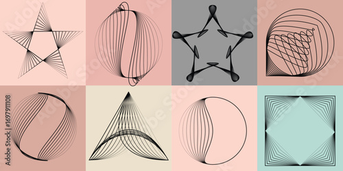 Lines and spirals in Circle Form .Rotate rounded shape Vector .Rotating dots form a circle .Rotating and linear design element . Various lines forming round shape . Abstract Geometric line art 