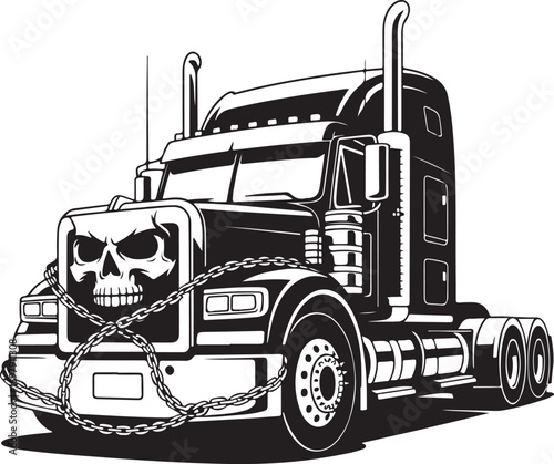 Semi Truck with Skull Face and Heavy Chains Keywords: truck, semi truck, tractor trailer, skull