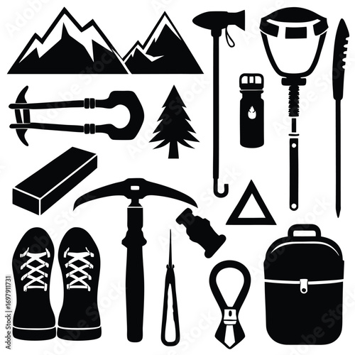 Outdoor Adventure Gear, Mountaineering & Camping Equipment Silhouettes
