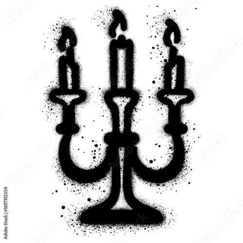 Candle on candlestick burning in graffiti style. Candelabrum sketch vector illustration