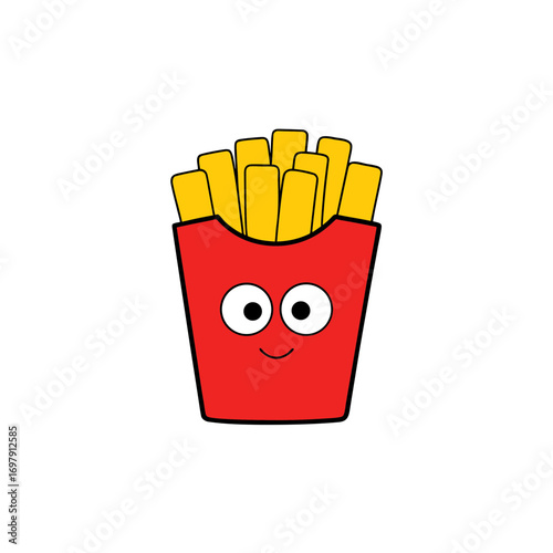 Cartoon french fries with a smiling face