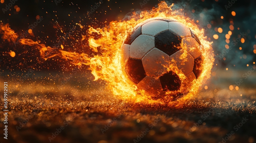 Fototapeta premium Soccer ball engulfed in flames